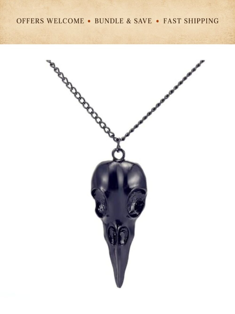 Raven Skull Pendant Necklace Gold Silver Plated Gothic Punk 3D Crow Head